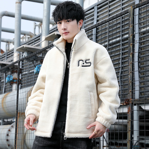 冬季棉衣拼接立领潮牌加绒加厚外套英文颗粒绒拉链模特白9125P100,男装棉衣,星座1207