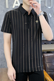 夏季棉短袖半袖Polo衫翻领t恤男冰丝断条纹商务五分袖黑色8503P40，男装Polo衫，星座1207