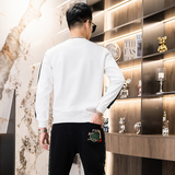 秋冬时尚套装简欧圆领休闲男士卫衣两件长袖长裤印花白色9349P120，男装休闲套装，星座1207