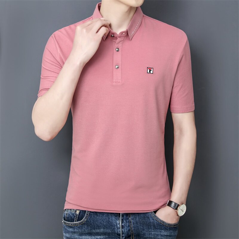 夏季棉短袖Polo衫领线条t恤男修身百搭时尚精神商务绅士灰9575P40,男装Polo衫,星座1207