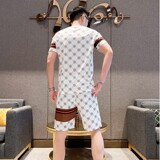 夏季透气运动休闲套装百搭圆领社会潮流简欧版短袖短裤白9343P60，男装休闲套装，星座1207