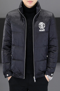 冬简欧羽绒服暗花刺绣亮面90%白鸭商务立领厚外套黑Y9181P280图片