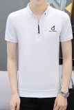 夏季全短袖拉链POLO衫男衬衫领翻领T恤抖音商务韩版休闲白8527P27，男装Polo衫，星座1207