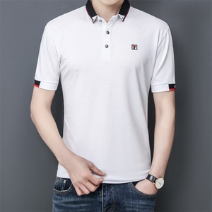 夏季棉短袖Polo衫领三角t恤男修身百搭时尚精神商务绅士白9577P40图片