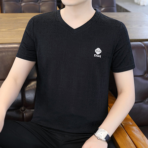 夏季休闲商务大码鸡心领T恤凉爽透气简欧货韩版印花烫钻黑1529P40图片