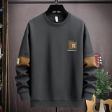 秋冬直播高质量棉挂拍卫衣男圆领套头刺绣宽松长袖黑9780P45，男装卫衣，星座1207