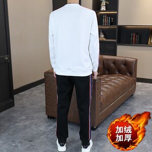 冬季时尚加厚套装简欧圆领休闲男士卫衣长袖长裤黑色9355加绒P130图片