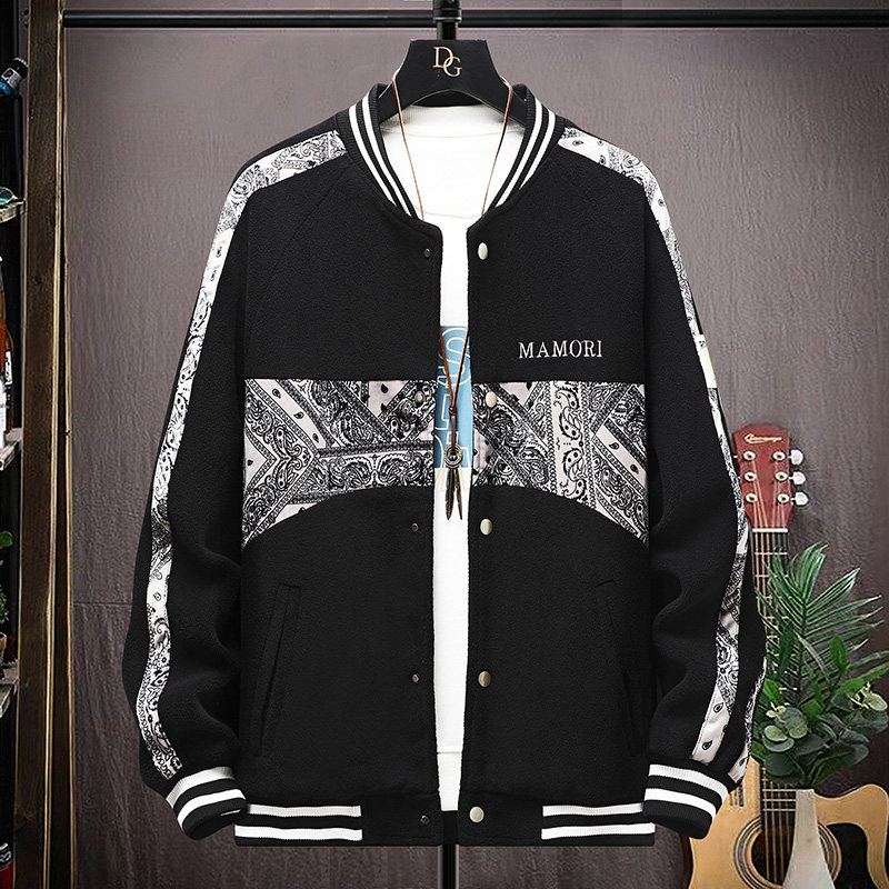 高质量直播颗粒绒拼接日系棒球服男夹克外套风衣棉服黑色9822P75图片
