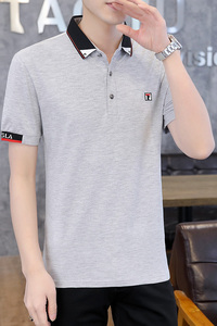 夏季棉短袖Polo衫领三角t恤男修身百搭时尚精神商务绅士灰9577P40图片