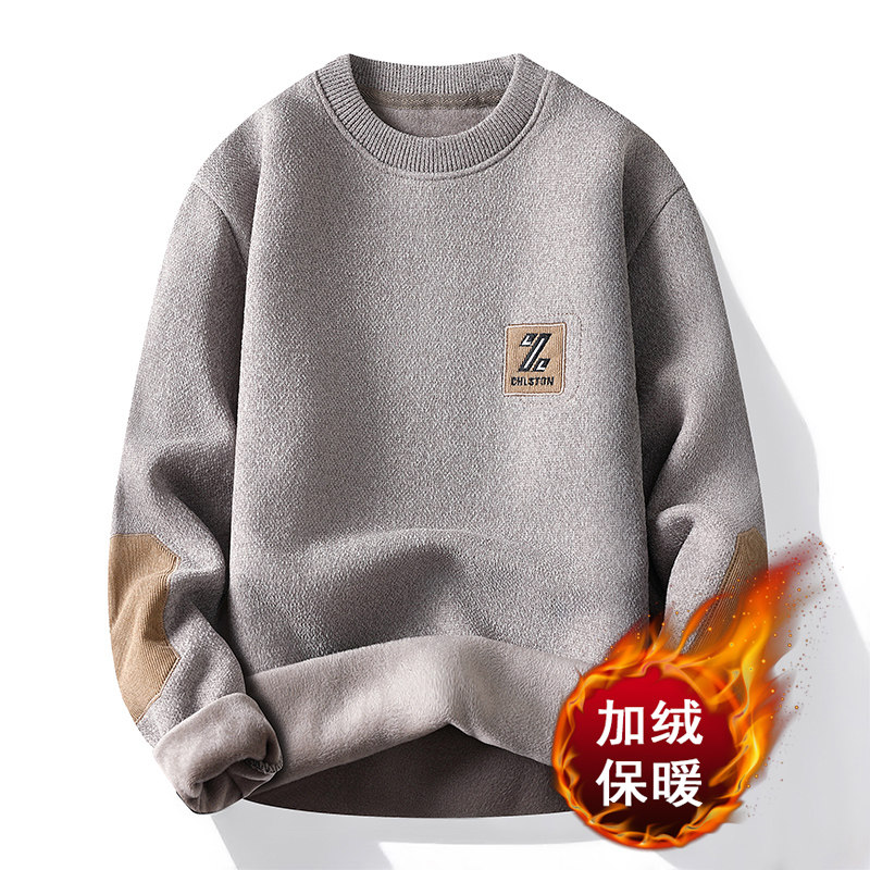 一体绒奥利绒双面加厚针织毛衫衣美式打底卫衣宽松套头灰9263P33,男装针织衫/毛衣,星座1207