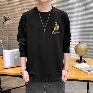 春季长袖棉卫衣男纯色圆领刺绣金牛港风情侣大码宽松黄9676P30图片