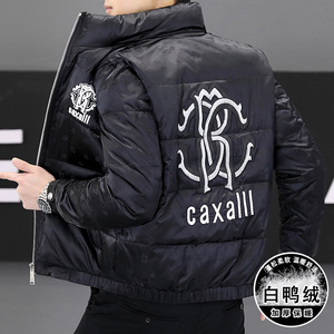 冬简欧羽绒服暗花刺绣亮面90%白鸭商务立领厚外套黑Y9181P280图片