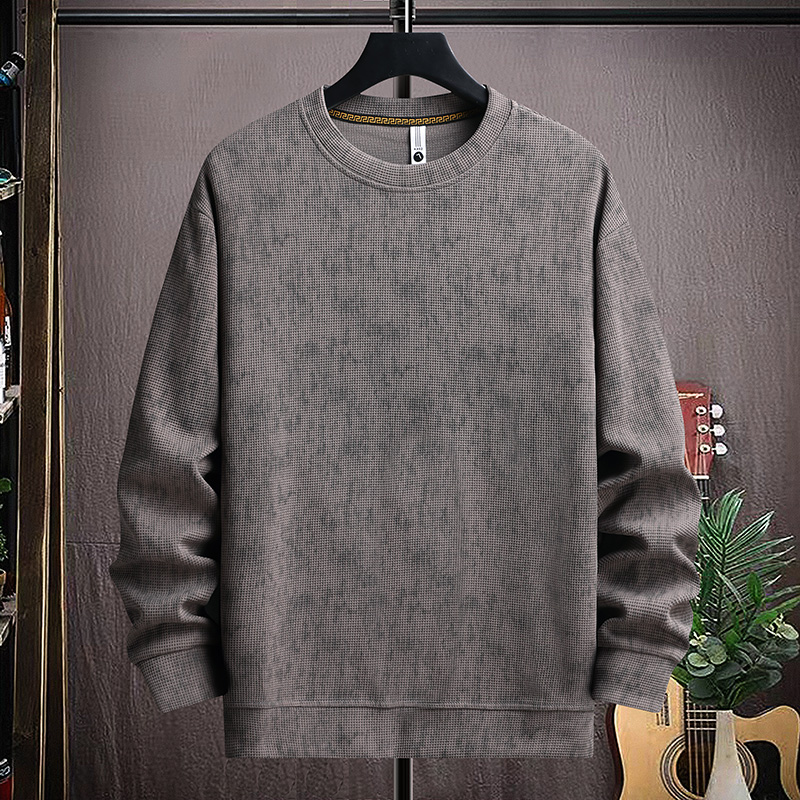 秋冬直播高质量棉挂拍卫衣男圆领套头暗花宽松长袖咖9782P33，男装卫衣，星座1207