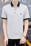 夏季棉短袖Polo衫F字立领t恤男修身通勤精神商务绅士灰9578P40，男装Polo衫，星座1207