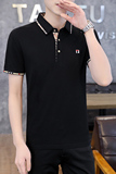 夏季棉短袖Polo衫领拼格t恤男修身百搭时尚精神商务绅士黑9576P40，男装Polo衫，星座1207