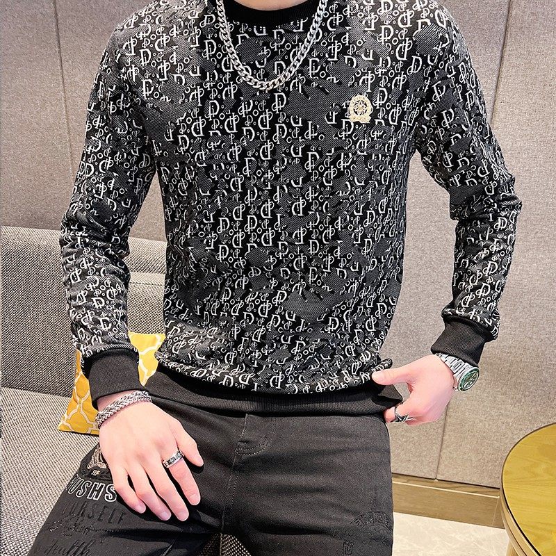 长袖男大码蒙太奇卫衣商务直播套头休闲圆领时尚欧版黑色9750P45图片