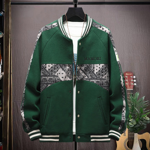 高质量直播颗粒绒拼接日系棒球服男夹克外套风衣棉服绿色9822P75图片