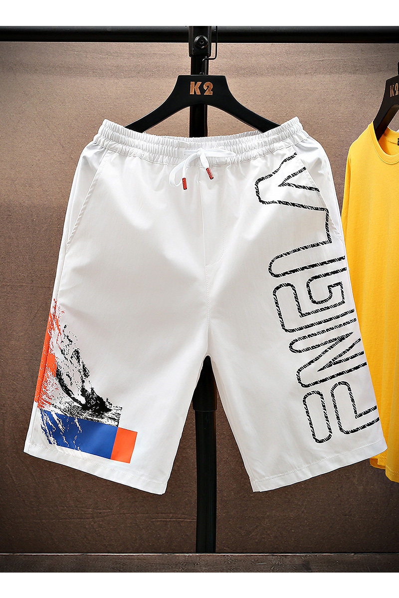夏季休闲短裤港风大运动裤百搭七彩潮五分裤宽松沙滩裤白,男装休闲裤,星座1207