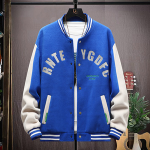 高质量直播颗粒绒拼接日系棒球服男夹克外套风衣棉服黑色9825P75