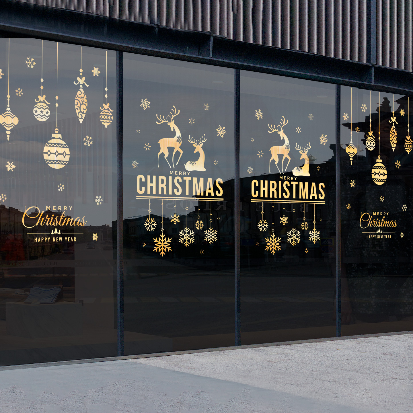 2025新款圣诞节装饰氛围布置门店橱窗贴圣诞花环玻璃门贴纸静电贴