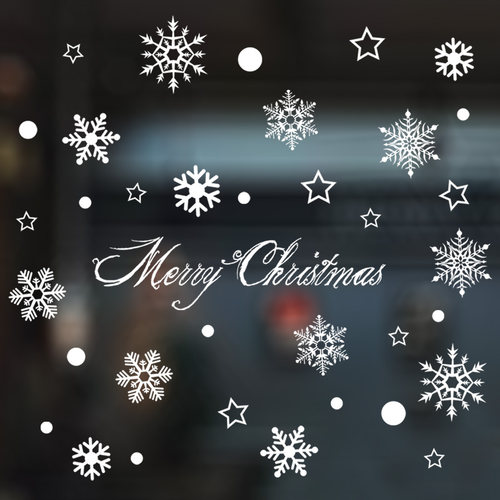 商场店铺窗户自粘白色雪花墙贴纸