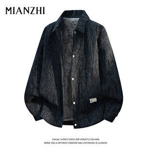 棉致灯芯绒翻领夹克男加绒加厚宽松大码痞帅扎染保暖高级感外套潮