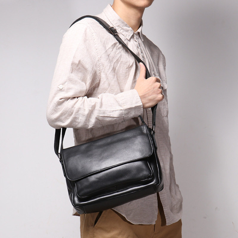 头层托特男士单肩包通勤不勒肩大容量可装iPad源头直发休闲斜加厚