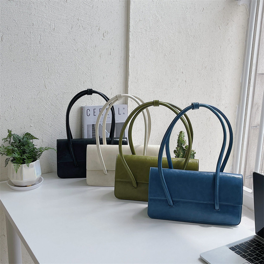 复古新款单肩包包小众感手提包时尚百搭定型PU翻盖信封腋下包女