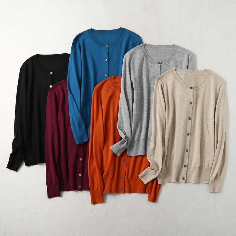 绢丝混纺圆领针织薄款开衫