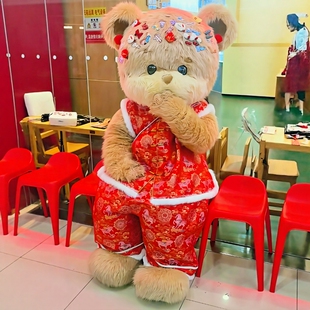 新年拜年卡通人偶服装春节表演服装cos马上有福头套玩偶服暴暴熊