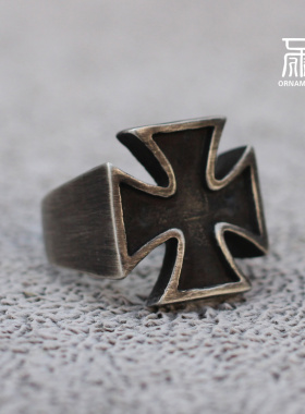 开口银饰几何纯银戒指环十字架