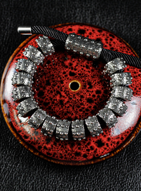 仿古手镯手链合金潮流时尚黄铜白铜男天珠手串平安符黑绳经典手环