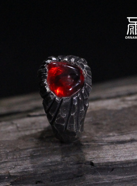石榴石戒指手工镶嵌纯银陨石坑