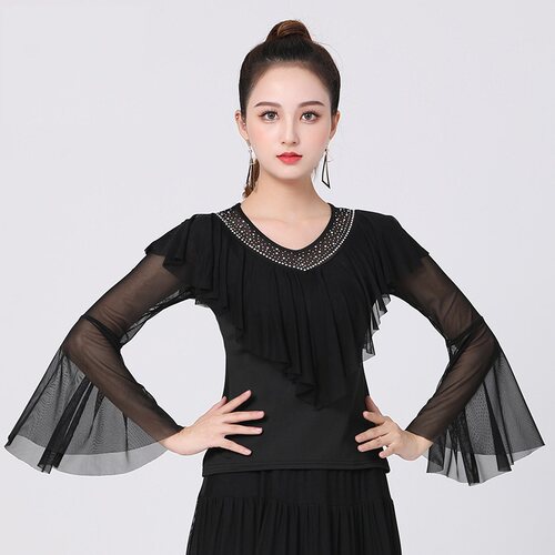 PYX-852拉丁舞服国标舞摩登舞练习表演服跳舞喇叭袖上衣交谊舞服