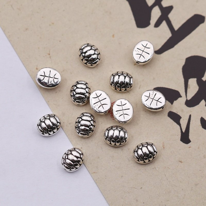 复古古银色文玩富甲天下龟壳背DIY编织手链手串手环串珠饰品配件