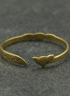 纯黄铜仿古工艺手环狐狸手镯男女