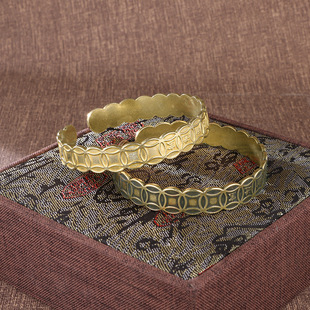 钱币黄铜手镯女做旧复古纯铜工艺品开口手环镯子