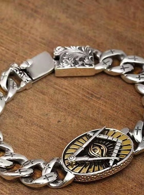 做旧白铜镀银苗族银手工雕刻新款银链手链男女霸气银饰手镯现货潮