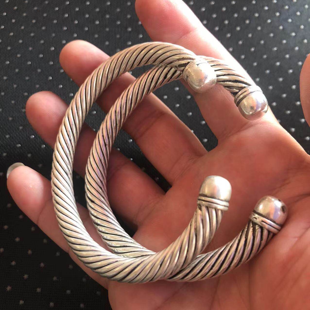 古玩藏银苗银手镯 复古民族风麻花状银手镯工艺品