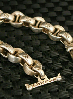 做旧白铜镀银苗族银手工雕刻狗头银链手链男女霸气银饰手镯现货