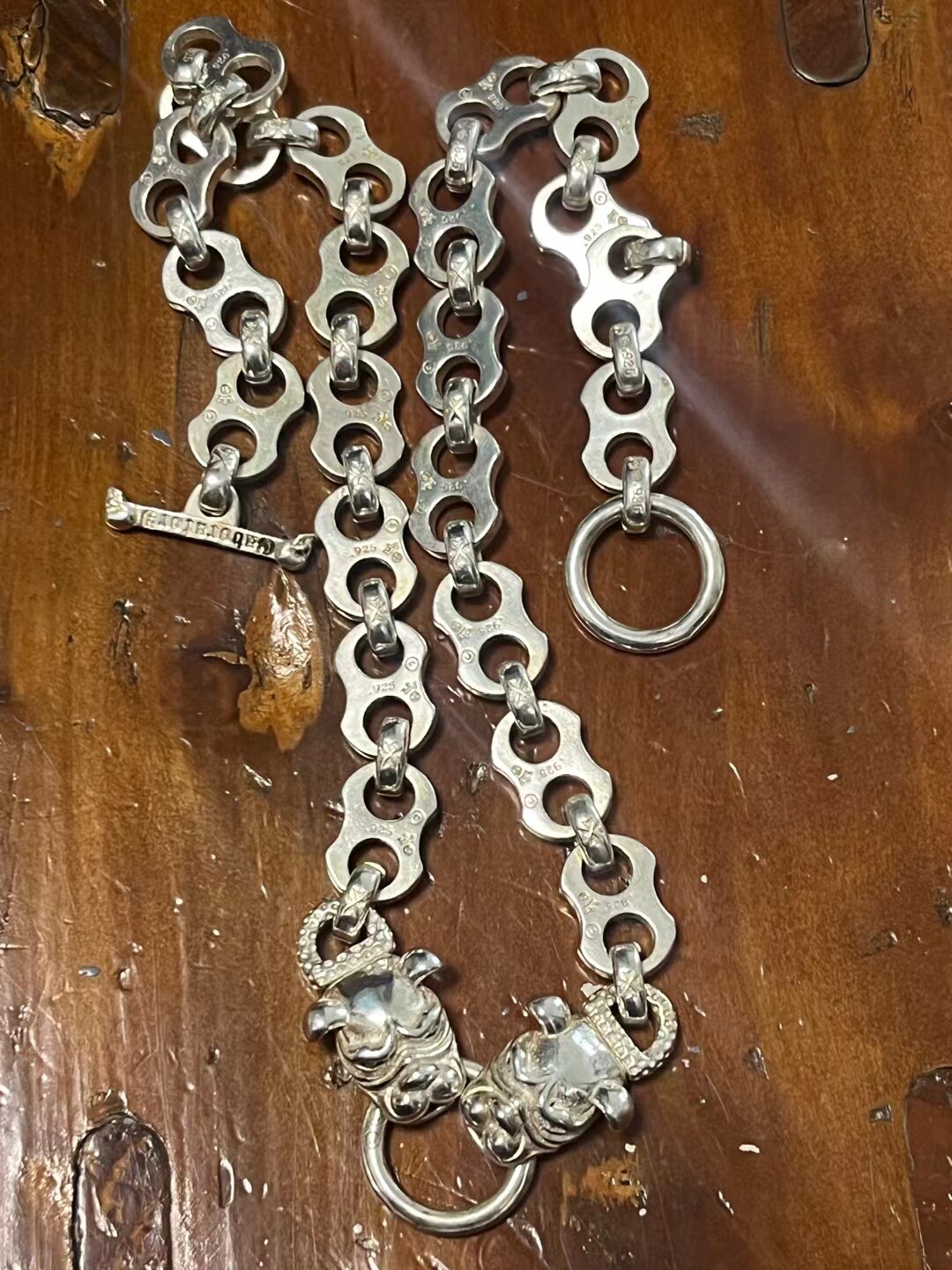 做旧白铜镀银男士狗头项链潮流嘻哈颈链生日礼物925银生肖狗