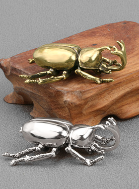 昆虫茶宠禅意小摆件富甲一方甲壳虫复古黄铜手把件文玩收藏品铜器