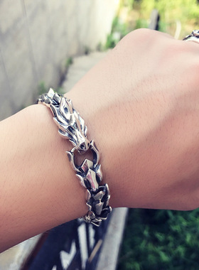 镀银龙骨手链男士潮霸气个性复古泰银饰品送男友欧美经典款时尚