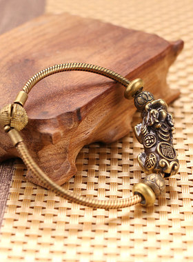 复古摇滚黄铜手链民族风貔貅手串朋克嘻哈手饰品创意个性金属手镯