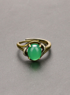 跑江湖货源批发复古铜镶嵌马来玉翡翠戒指指环绿玉女精美饰品戒子