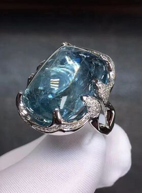 海蓝宝戒指镶嵌打造晶体通透色泽浓郁别致简约直播一件代发