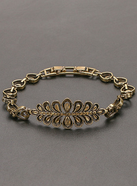 跨境货源创意朋克树叶古铜手链配饰潮人复古黄铜街头嘻哈个性饰品