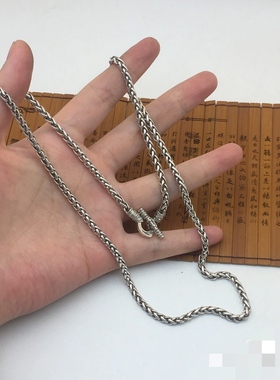 银制品麻花编织套环扣设计项链长度60男女同款项链925银苗银项链