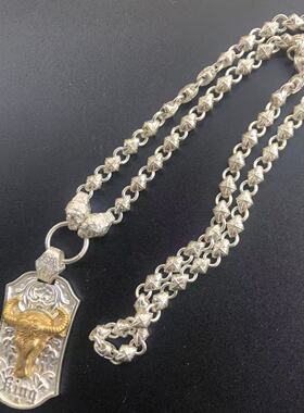泰饰缘潮流欧美皇冠牛头王立体吊牌男士吊坠项链复古做旧轻奢重工