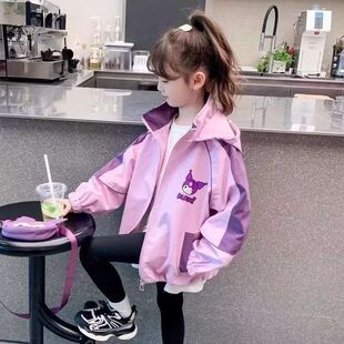 女童外套儿童洋气春秋2025新款 风衣冲锋衣 库洛米中大童时尚